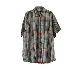 Orvis Men's 100% Linen Shirt Size Large Multi-Color‎ Short Sleeve Blue Plaid